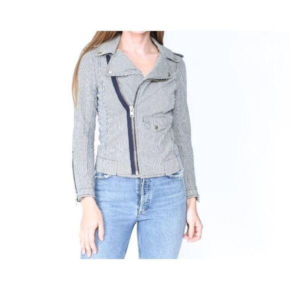 NILI LOTAN Cotton Striped Moto Zipper Jacket sz 6 - Picture 1 of 6